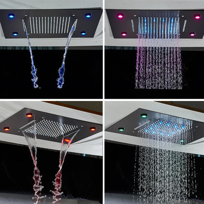Thermostatic Mixers Bathroom Shower Faucet Set Led Rain Waterfall Bathtub Shower System Remote Control Colors Ceiling Mounted