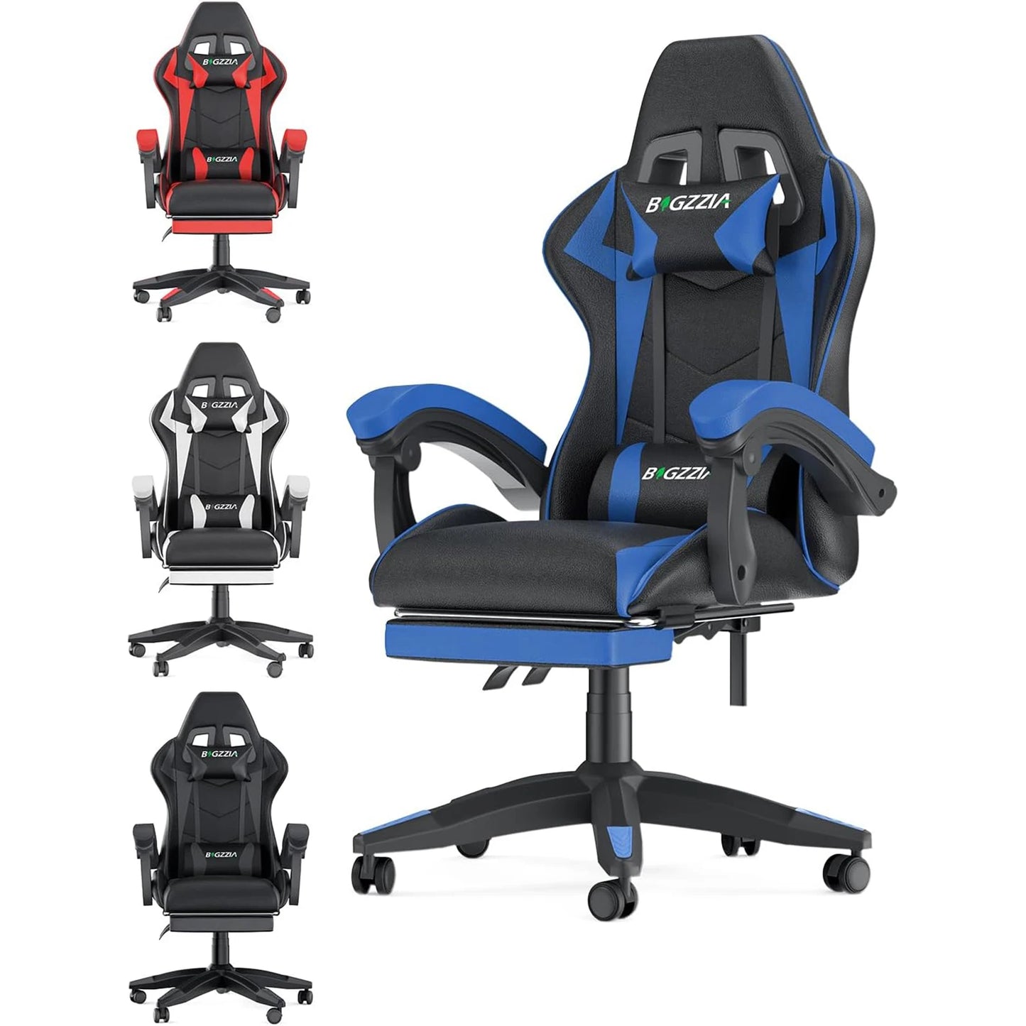 Gaming-Stuhl mit Fußstütze, ergonomischer Gaming-Stuhl mit Lendenkissen, Kopfstütze, Gaming-Stuhl, höhenverstellbarer Computerstuhl