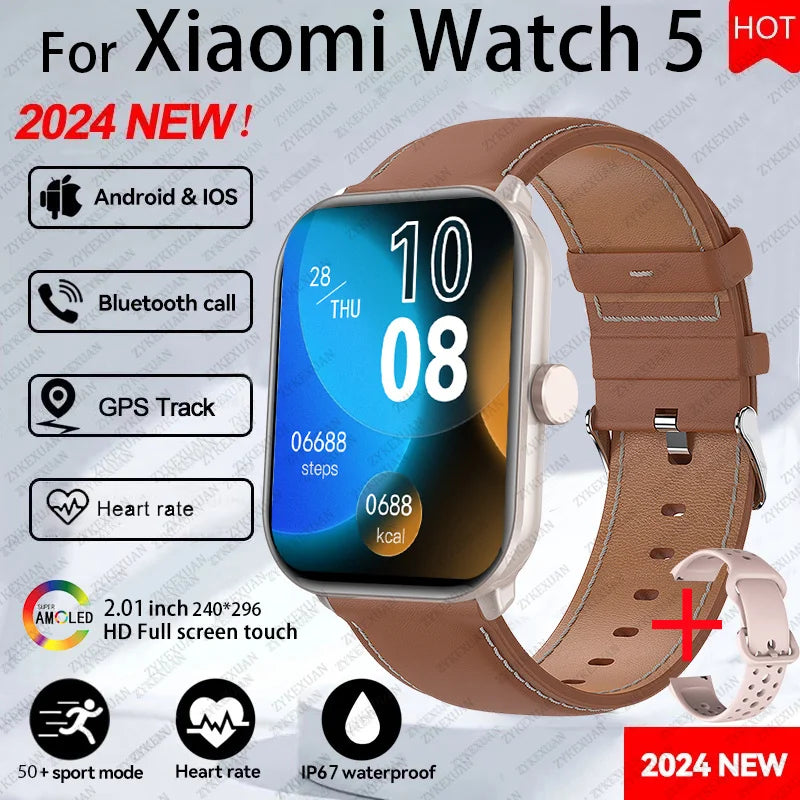 For Xiaomi Watch 5 Global Version Men Women HD AMOLED Display Heart Rate Bluetooth Call GPS Track Waterproof Sports Smart Watch.