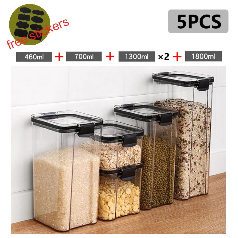 Dry Food Storage Box Food Containers Transparent Stackable Kitchen Spaghetti Noodles Sealed Tank Cans Organizers Bottles