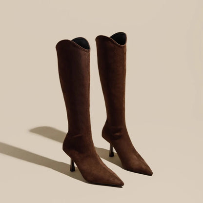 Vintage Pointed Toe Women Stretch Slim High Boots Fashion Back Zippers Shoes Autumn Winter High Heel Ladies Knight Long Booties