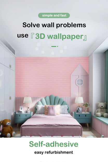 Self Adhesive PVC Waterproof Wallpaper For Home Decoration Peel and Stick 3D Foam Faux Brick Pattern Wall Stickers 70cmx2m