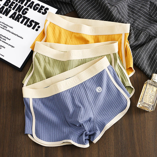 3 Teile/paket 100% Baumwolle Solide Gestreiften männer Boxer Sexy Atmungsaktive Mesh U Gabelung Unterwäsche Hohe Elastische Erweitern Bund Unterhose