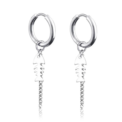 New Punk Stainless Steel Chain Hoop Earrings For Women Men 2023 Trendy Goth Pop Hip Hop Pendants Ear Jewelry Accessories Earring