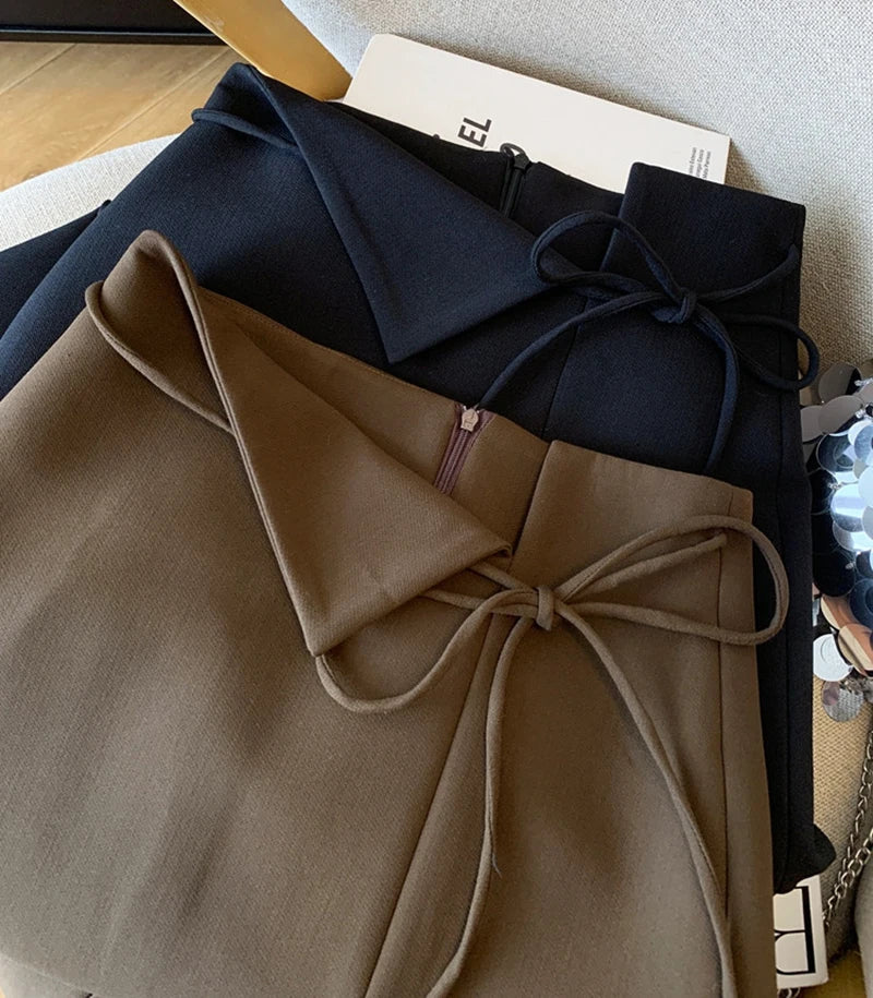 Elegant Slit Midi Skirt Women Fashion Black Bandage Split Suit Skirts  Office Ladies Korean Casual A Line Streetwear Skirt New.