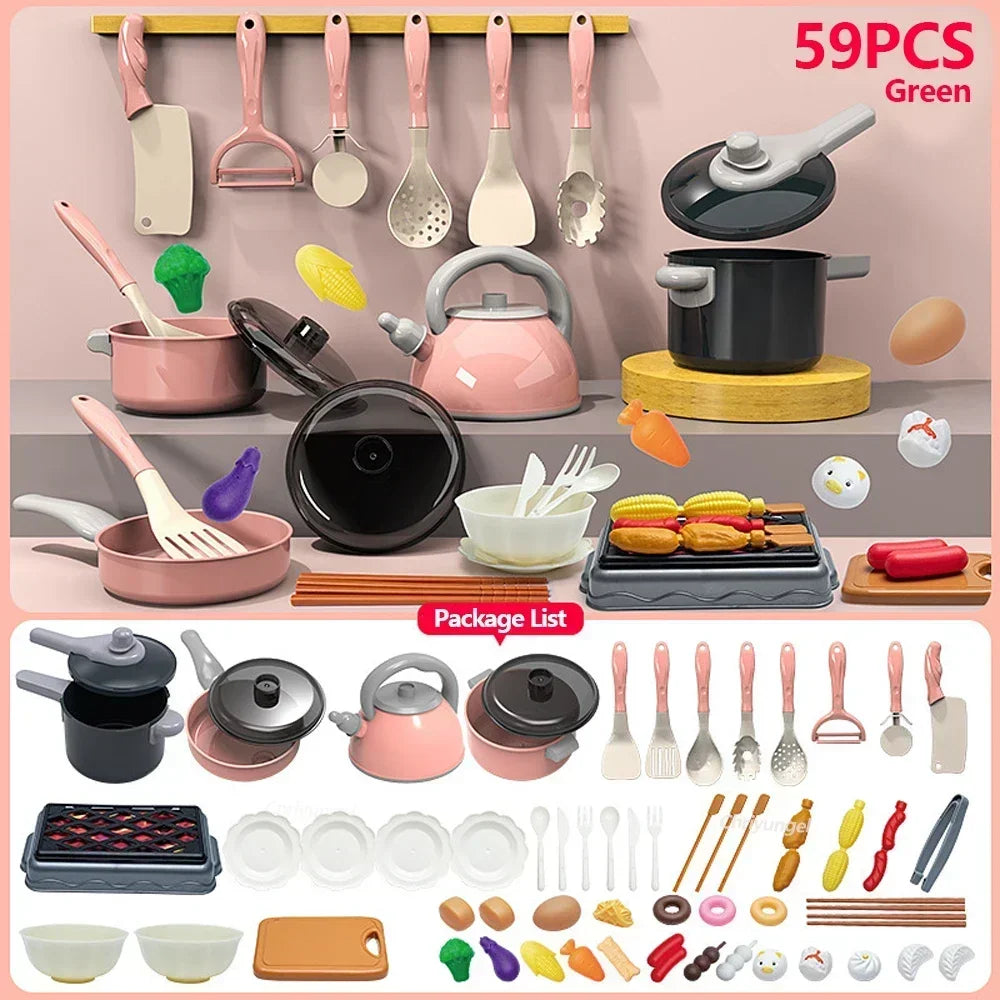 Kids Kitchen Toys Set 92/86/69/59PCS Play Kitchen Accessories Kit with Play Pots Pretend Food Cooking Toy Toddler Girls Boy Gift