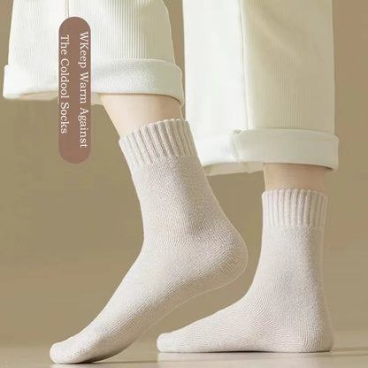 3 Pairs Wool Socks Women Winter Warm Thicken Snow Boot Markron Color Plush Hairy Soft Mid Tube Stockings Floor Sleep Socks White.