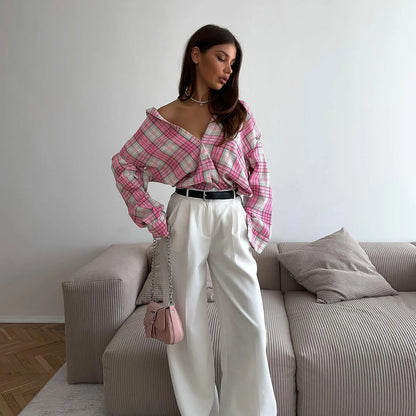 Tossy Casual Gedruckt Patchwork Shirts Top Weibliche Patchwork Revers Lose Kontrast Langarm Elegante Mantel Für Frauen Sommer Top