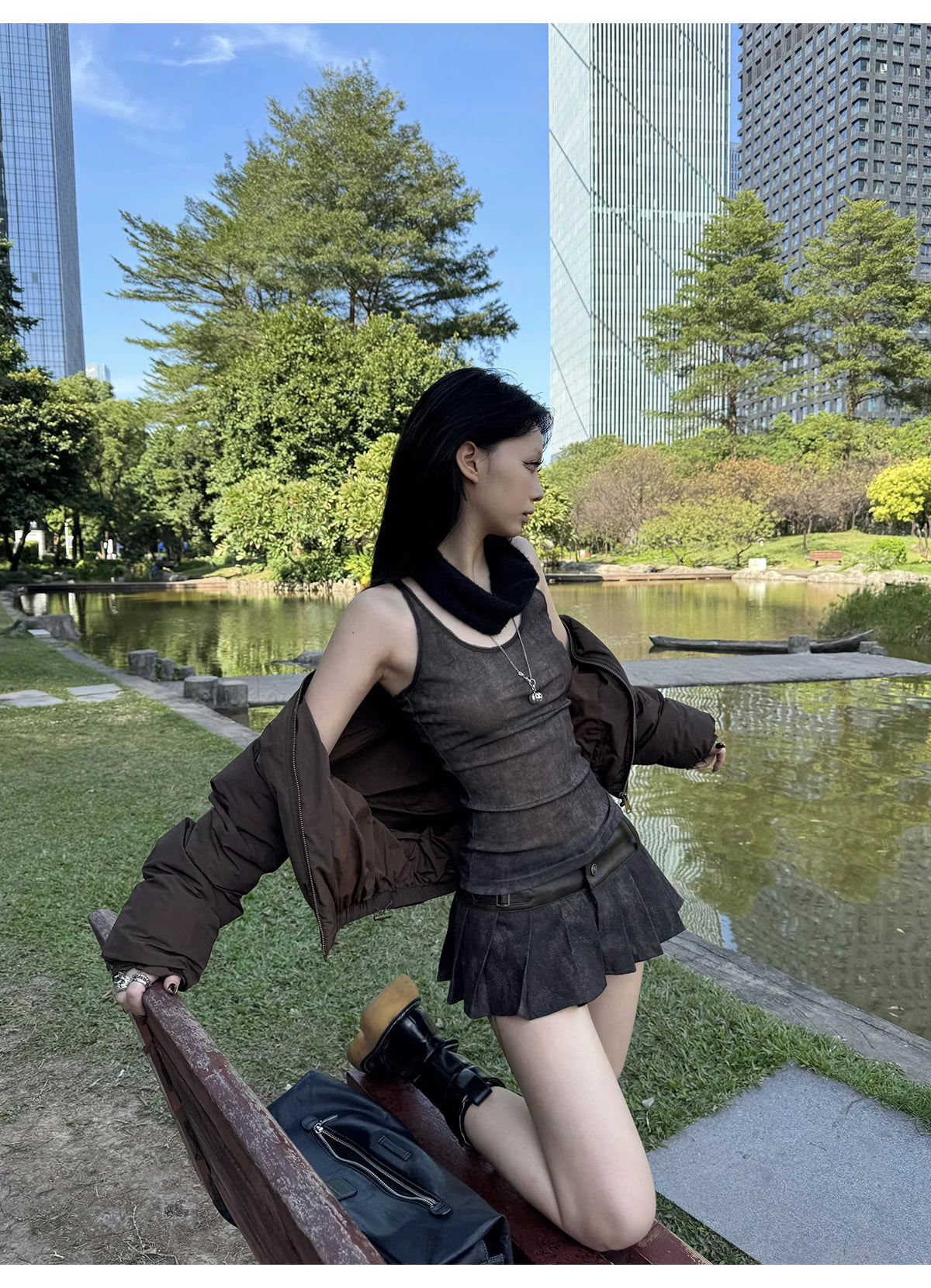 Lautaro Spring Summer Cool Washed Distressed Soft Pu Leather Mini Pleated Skirt Women High Waist Belt Luxury Designer Clothes.