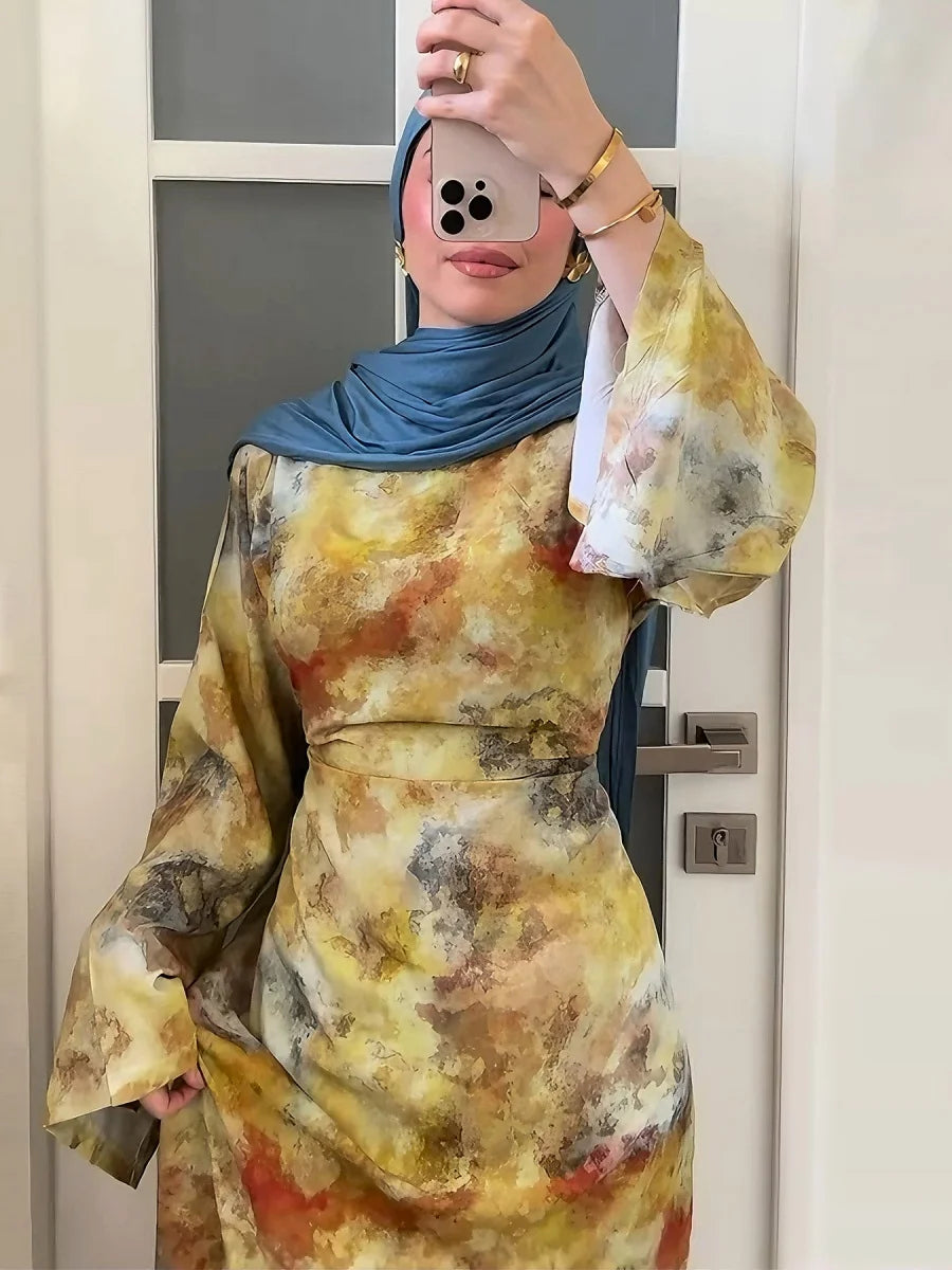 Middle East Women Fashion Dubai Abaya Türkiye Print Long Dress Modest Plain Prayer Ramadan Robe Femme Islam Clothing Kebaya.