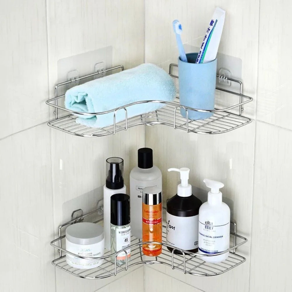 1PC Edelstahl Badezimmer Regal Kein Bohrer Wand Ecke Dusche Regal für Shampoo Lagerung Küche Organizer Zubehör