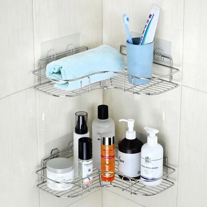 1PC Edelstahl Badezimmer Regal Kein Bohrer Wand Ecke Dusche Regal für Shampoo Lagerung Küche Organizer Zubehör