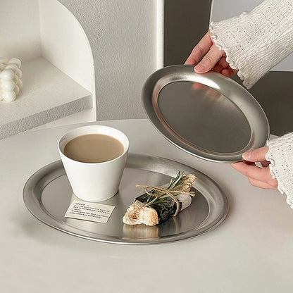 Multi-Size Stainless Steel Oval Dish Plates Household Food Dinner Steamed Shallow Plate Kitchen Tableware.