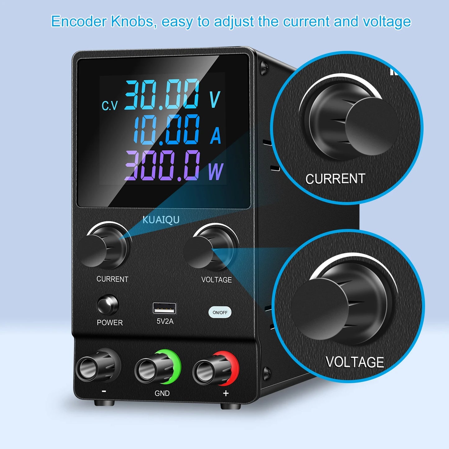 KUAIQU DC Lab Power Supply 30V 10A 60V 120V Adjustable Switching Power Supply Encoder Knob Display Regulator For Phone Repairing.