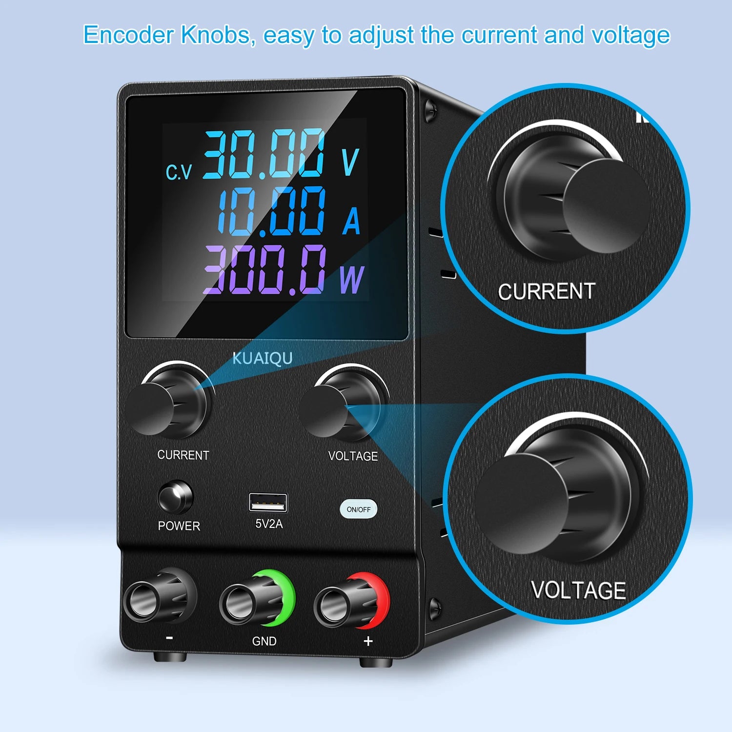KUAIQU DC Lab Power Supply 30V 10A 60V 120V Adjustable Switching Power Supply Encoder Knob Display Regulator For Phone Repairing.