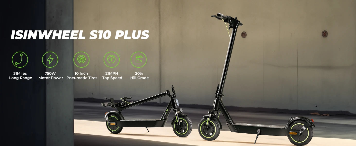 Isinwheel S10plus (ABE) Adult Electric Scooter 500W Motor 36V 15Ah Battery 10" Pneumatic Tires City Commuter Electric Scooter.