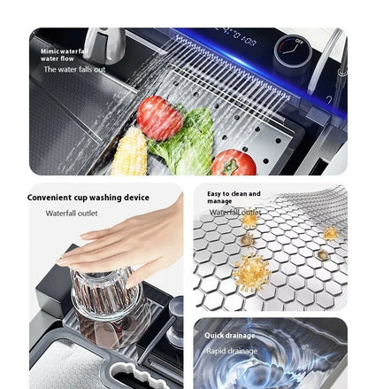 Stainless Steel Kitchen Sink Large Size Single Slot Multifunctional With Trash Can and Drain Rack Household Wash Dish Basin