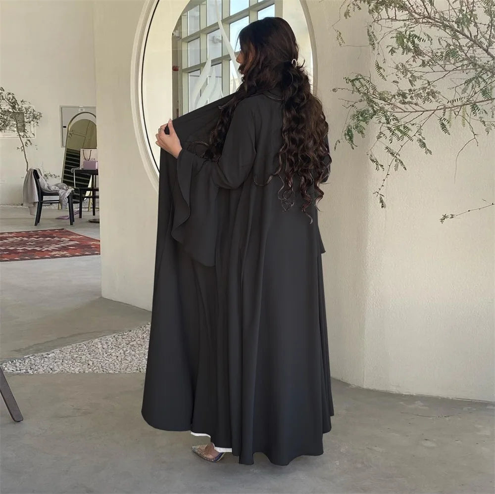 Siskakia Muslim Open Kimono Abaya For Moroccan Women Fashion Ruffle Sleeve Arab Dubai Clothing Jalabiyat Turkey Soft Gulf Robe.