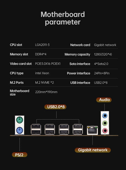 QIYIDA X99 Motherboard Set Kit Xeon LGA2011-3 E5 2680 V4 2x8gb=16GB DDR4 SATA PCI3.0 NVME M.2 X99H5 Gaming Computer.