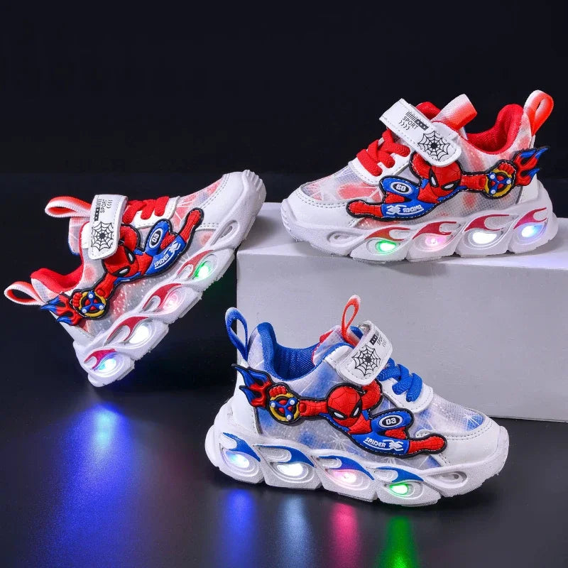 Disney Fashion Spiderman Baby Boys Sneakers Spring/autumn Children's Shoes Lighted Sneaker Trendy Kids Boy Sports Casual Shoes.