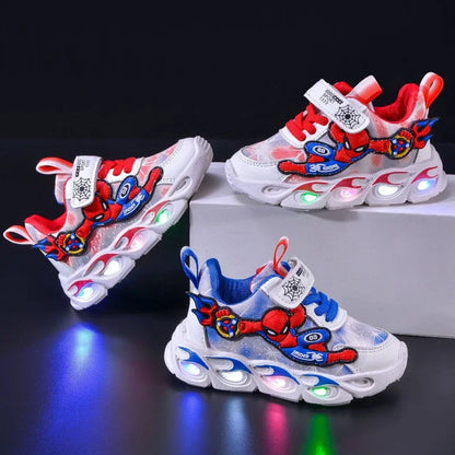 Disney Fashion Spiderman Baby Boys Sneakers Spring/autumn Children's Shoes Lighted Sneaker Trendy Kids Boy Sports Casual Shoes.