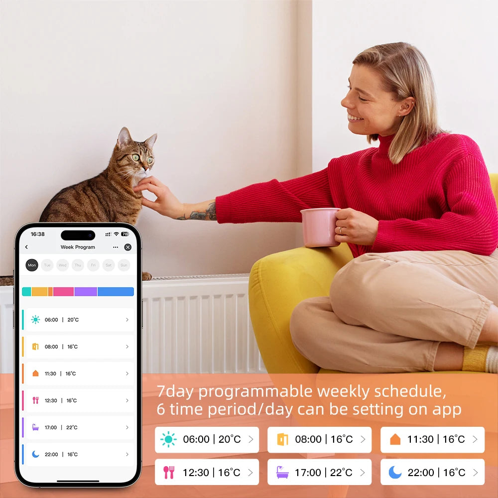 AVATTO 1~6PCS Tuya ZigBee TRV Radiator Actuator Valve,Smart Thermostat Temperature Controller Works With Alexa,Google Home,Alice.