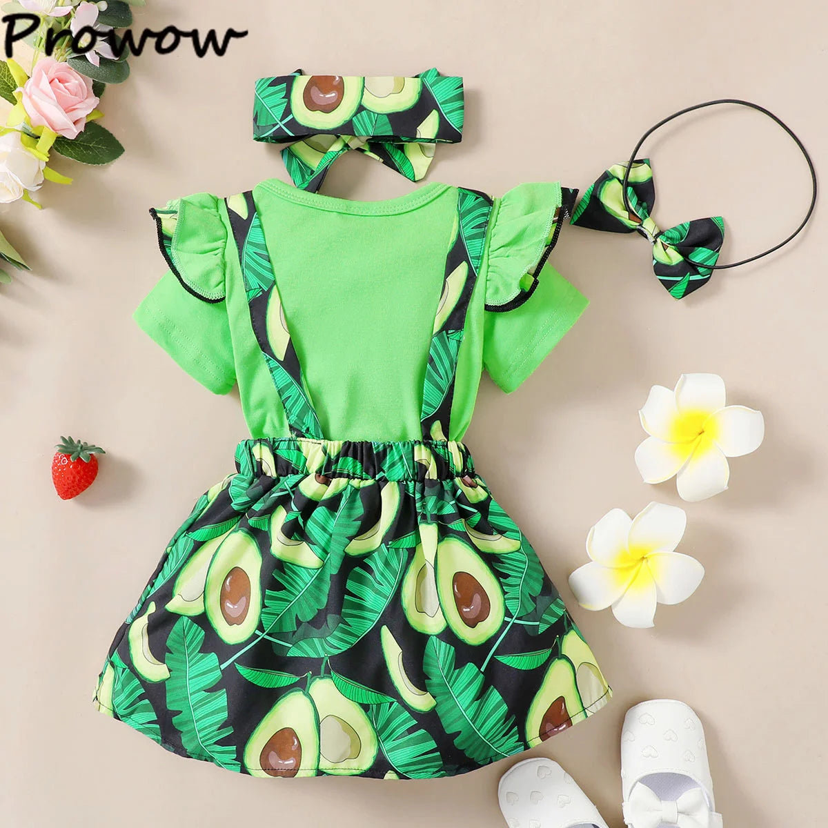 Prowow Günstige Preis Kleidung Baby Mädchen Outfits Set Niedlichen Elefanten Body und Hosenträger Kleid 3 stücke Neugeborene Geburt Set Kleidung.