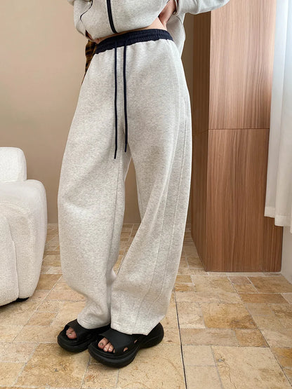 Spring and Autumn Women's Casual Solid Color Loose Hooded Sweatshirt+High Waist Loose Pants Set