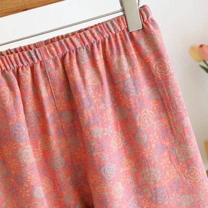 100% Cotton Crepe Homeclothes 2023 Autumn/Winter Women's Pajamas Suit Long-Sleeved Trousers 2-piece Yarn-Dyed Jacquard Pajamas