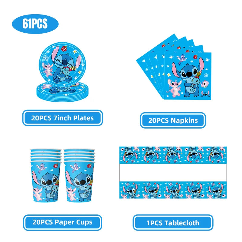Disney Stich Geburtstag Dekorationen Einweg Geschirr Teller Serviette Stroh Tischdecke Folie Ballon Party Liefert Kinder Geschenke.