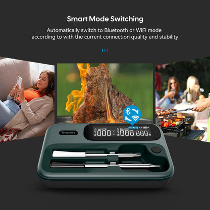 Smart Beef Meat Thermometer Wireless Bluetooth BBQ Thermometer with Long&Short Probes Precision Food Temp Gauge for Cooking.