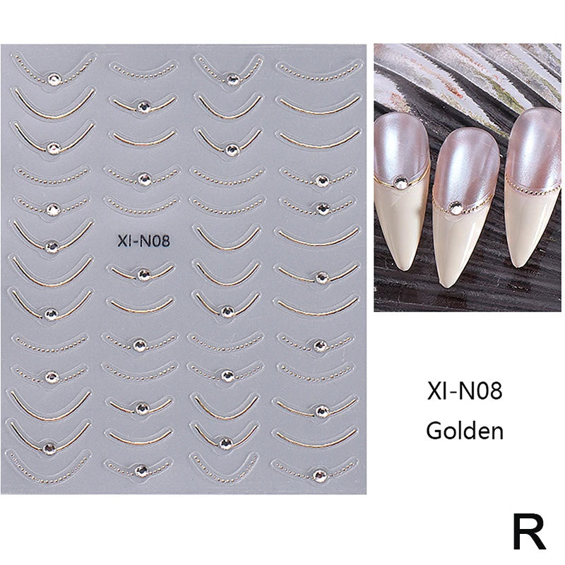 French Tips Nail Sticker 5D Embossed Crystal French Nail Decals Gold Silver Black Line Design Adhesive Slider Nails Art.