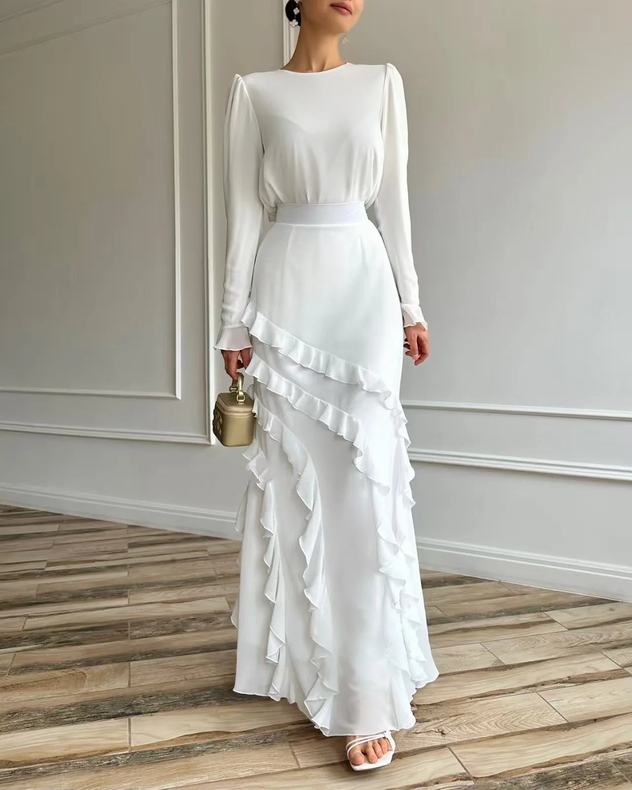 Muslim 2 Piece Set Women Party Skirt Top Suit Ruffles Ramadan Morocco Dubai Islam Ensemble Femme 2025 Arabic Long Skirts Outfits.