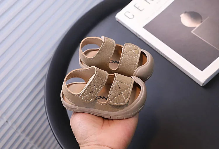 Children's Sandals Anti-kick Summer Shoes for Boy Solid Color Causal Kids Fashion Girls Walking Beach Sandals Non-slip Hook Loop.