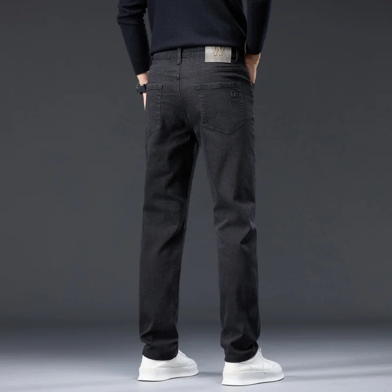 Male Brand Jeans Clothing Light Luxury Stretch Looes Fit Pants Comfortable Soft Business Fashion Straight Casual Denim Trousers.