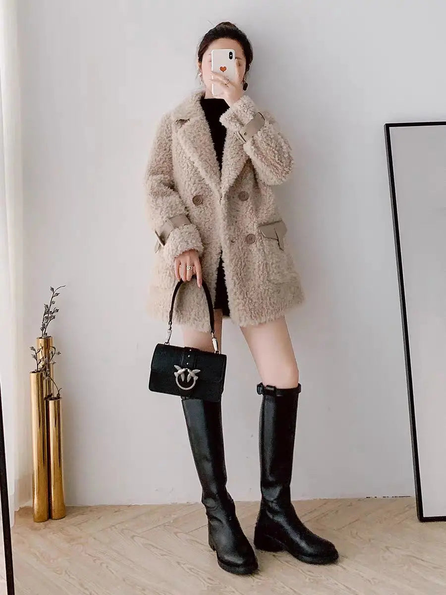 Neue 2024 Winter frauen Imitieren lammwolle Jacke Weibliche Mäntel Mid Lange Samt Verdicken Harajuku Warme Vintage Damen Outwear Tops.