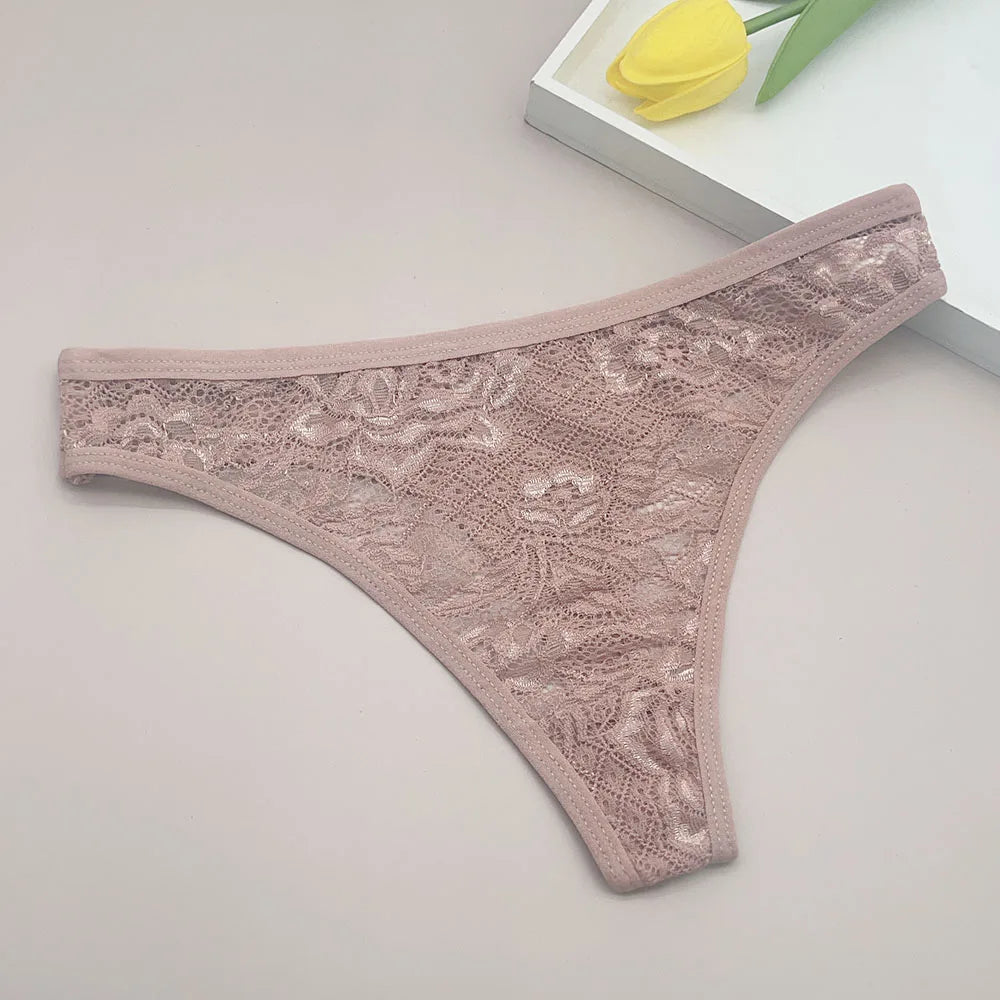 Moonflame 5Pcs Lace Cotton Thongs Underwear Lingerie For Women T-back Ladies Transparent G-string Girls Panties.
