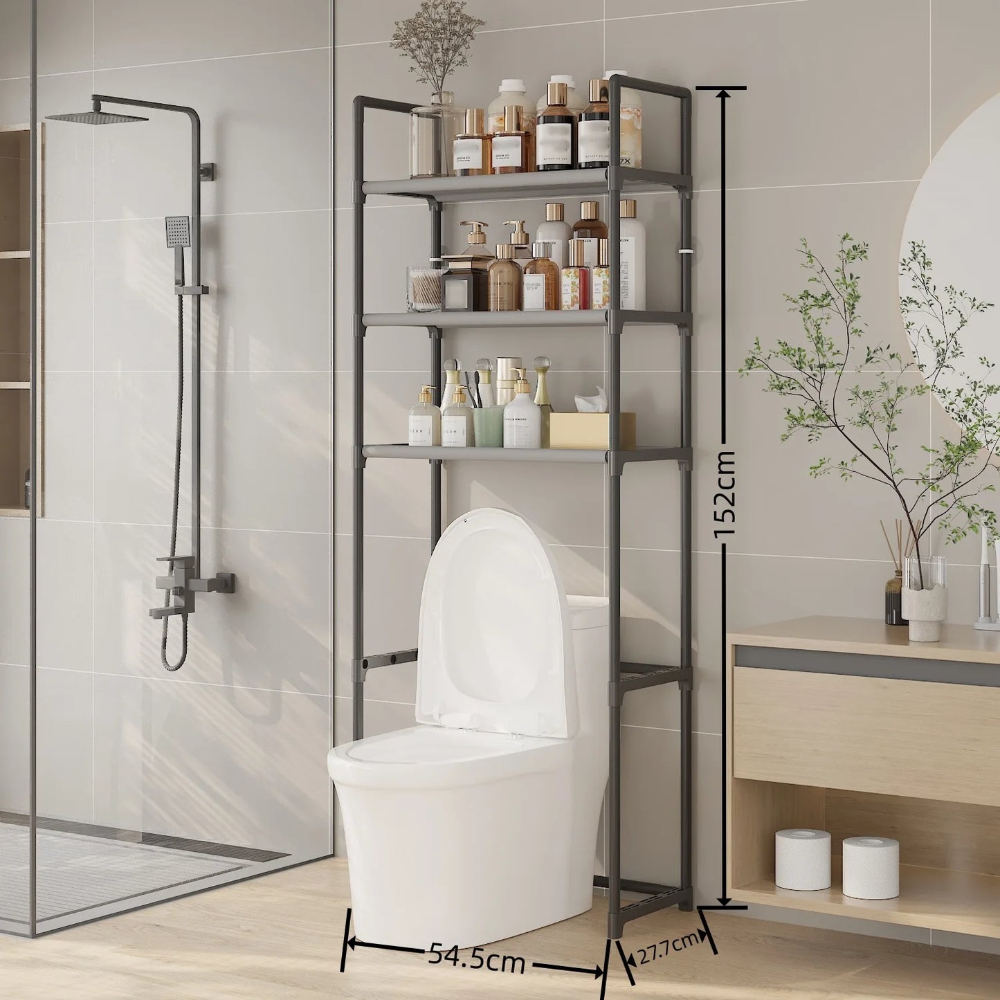 Badezimmer-Aufbewahrungsregal, Waschmaschinenständer aus Kunststoff, wasserdichtes, bodenstehendes Badezimmer für den Haushalt ohne Bohren