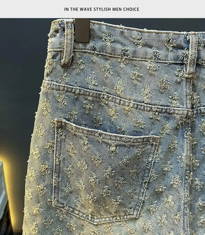 Retro American Casual Vintage Worn Short Jeans Men Straight Loose High Street Five-Point Pants Summer 2025 Distressed Denim.