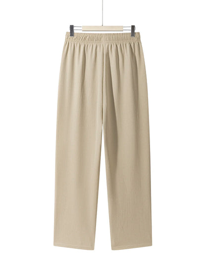 Summer Men's Straight Trousers Casual Solid Color Breathable Drawstring Long Pants Sweatpants Streetwear Men Baggy Pants.