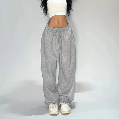 Mode Vintage Y2K Baggy Hose Frauen Sommer Breite Bein Elastische Taille Lose Hosen Dame Einfarbig Hip Hop Hosen Casual Kleidung