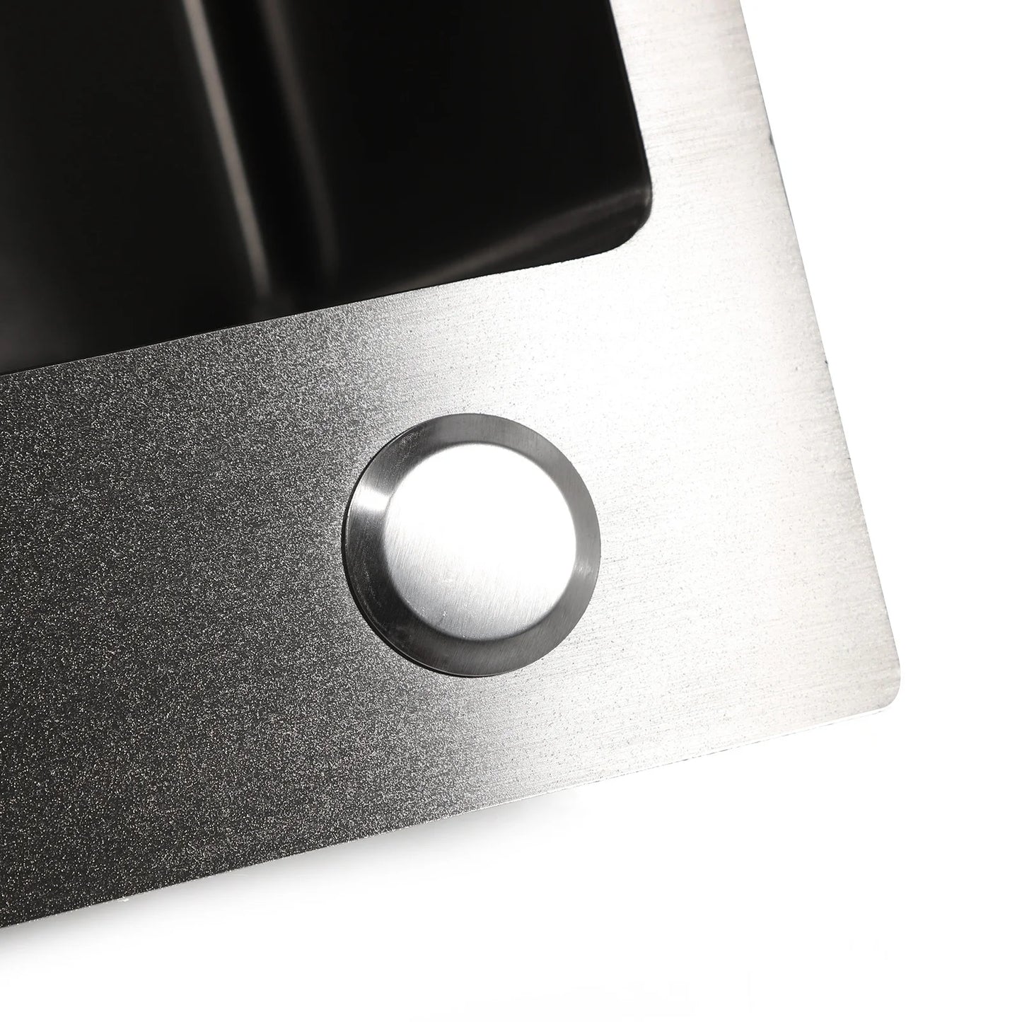 Schwarze Spüle, integrierte Spüle aus Edelstahl, Küchenspüle, Spüle mit Seifenspender und Wasserschlauch, 45 x 50 cm