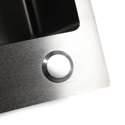 Schwarze Spüle, integrierte Spüle aus Edelstahl, Küchenspüle, Spüle mit Seifenspender und Wasserschlauch, 45 x 50 cm