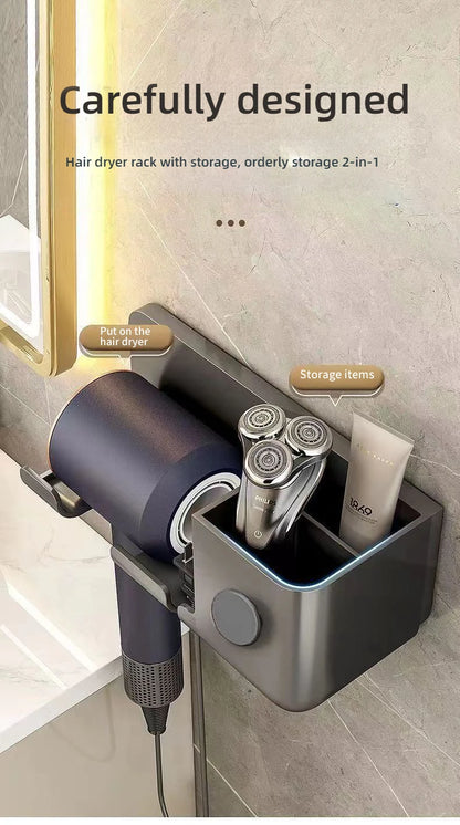 An der Wand montierte stanzfreie Toilette Haartrockner Rack Badezimmer Haartrockner Lagerregal Haartrockner Halterung Badezimmerzubehör ﻿