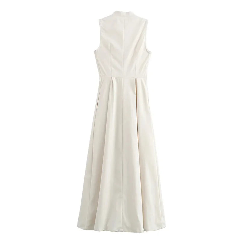 MUJER Zipper Langes Kleid Frau Plissee Ärmelloses, Figurbetontes Kleid Sommer Elegante Party Kleider Für Frauen 2025, Neue Midi Kleider