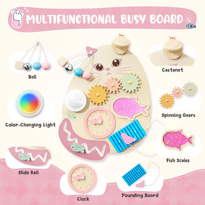 Montessori Board, Busy Board, Montessori Board, Sensory Board Wood Develop Fine Motor Skills For Children From 3 To 6 Years Old.