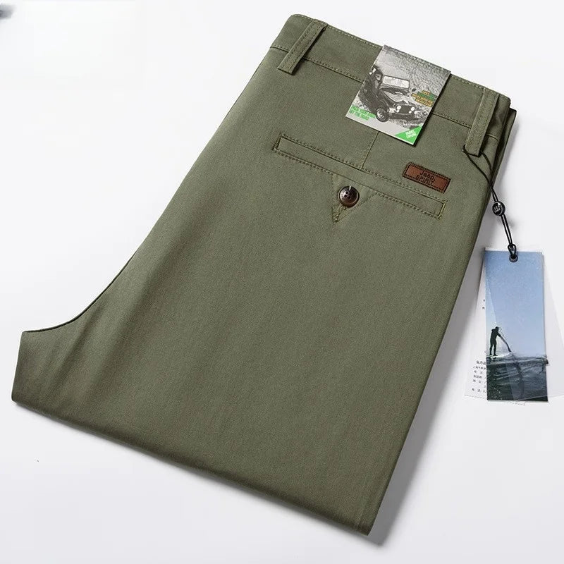 Spring Summer Cotton Casual Pants Mens Clothing Straight Business Green Black Khaki Trousers Male size 40 42 44.