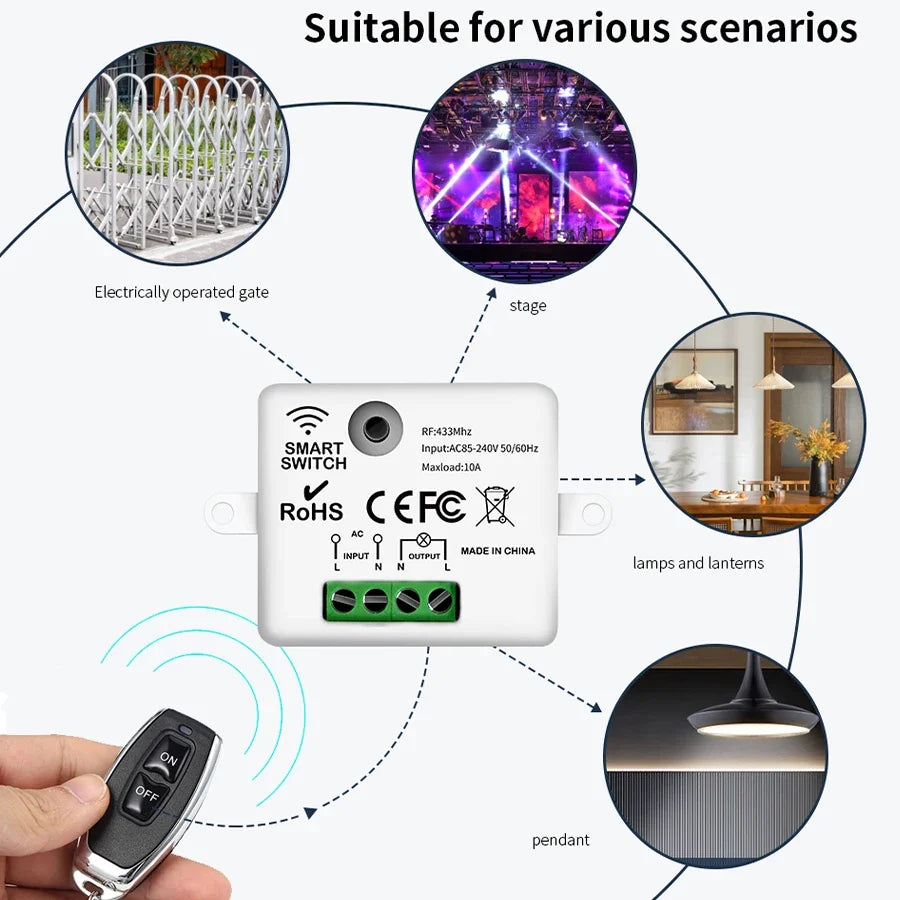 RF 433 MHz Drahtlose Fernbedienung Schalter Smart Home 110 V 220 V 10A Mini Controller Relais EIN/AUS sender Wand Licht Schalter.