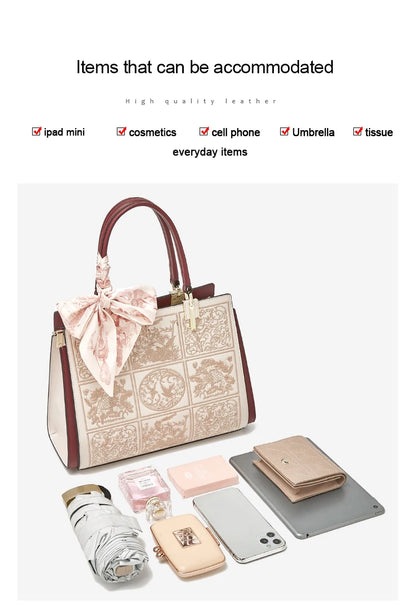 FOXER Split Leather 2025 Autumn Winter New Large Tote Handbag Women's Shoulder Bag Chinese Classic Embroidery Best Gift for Mom.