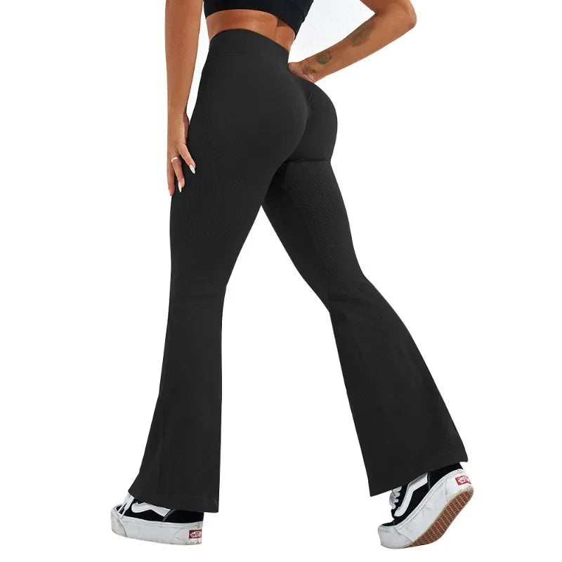 Sexy Slim Flared Pants Cross Waist Legging Women Seamless Gym Running Cycling Knit Yoga Stretch Butt Lift High Waist Pants